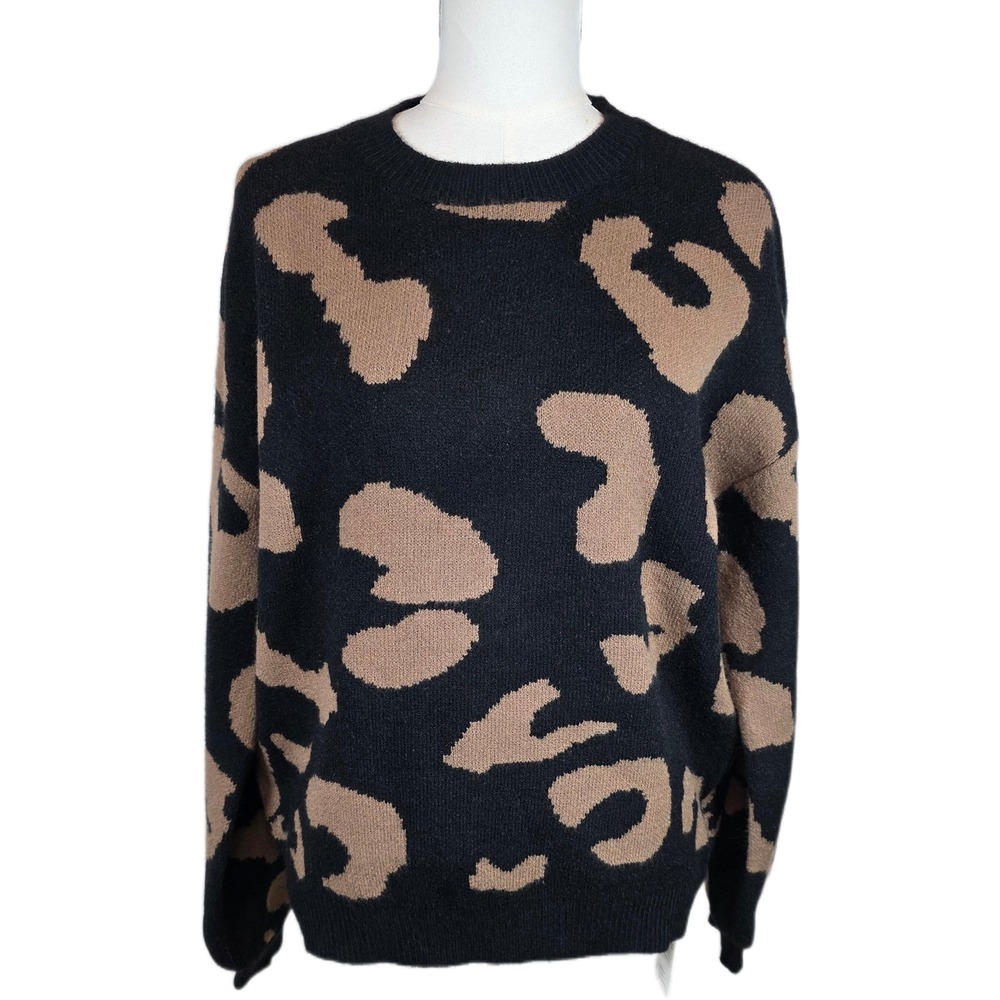 Cupshe Women's Size M Black & Brown Animal Print Sweater‎ Soft Stretch